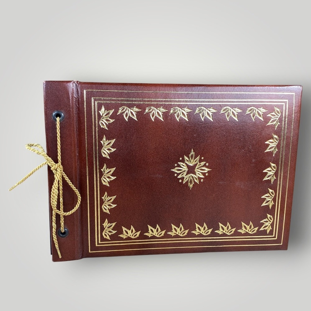 1950s Photo Album Memory Book Brown Gold Embossed Scrapbook Black Paper Vintage